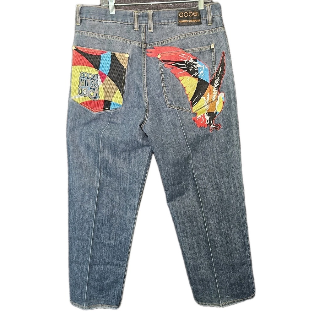 COOGI Denim Jeans  Embroidered Logo Pocket Mens Size 38x34 Hip Hop